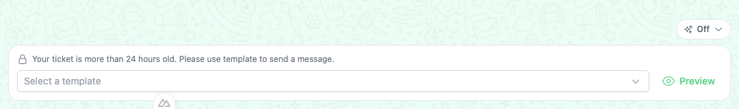 Ticket composer showing the 24-hour notice and the template picker