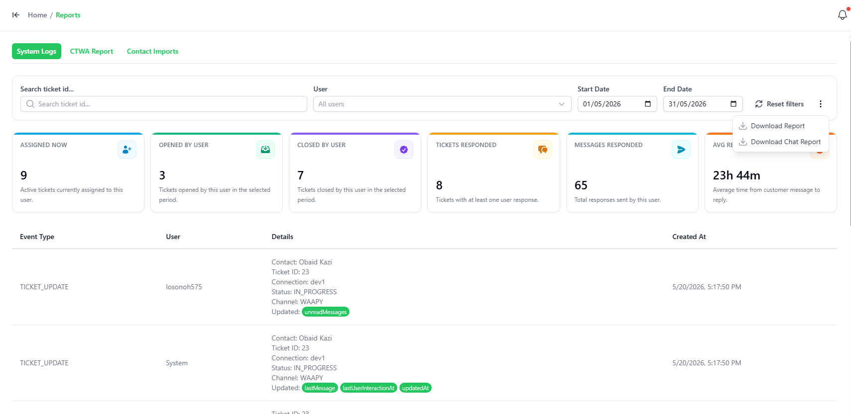 Reports screenshot 1