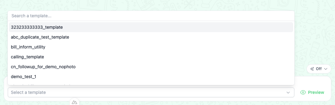 Template picker listing the templates of the connection